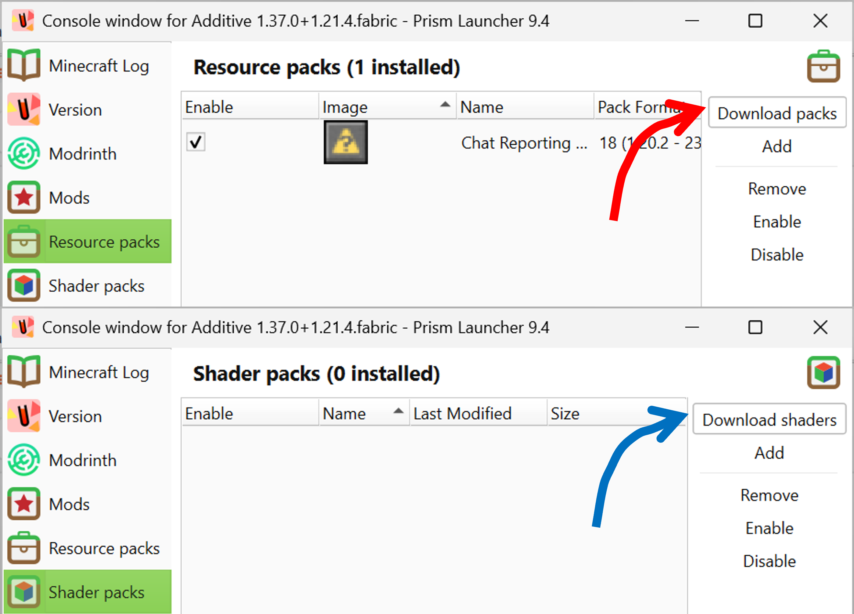 The resourec download buttons