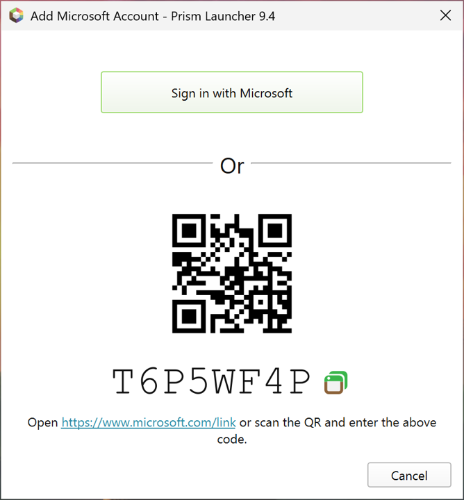 The prism microsoft authentication page